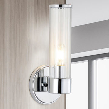 Cecil Tall Cylinder Iron/Striped Glass Modern Mid-Century LED Vanity - JONATHAN Y